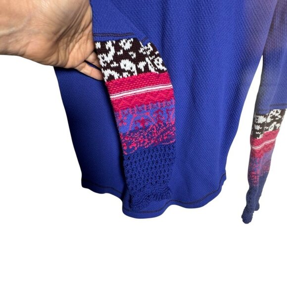 Free People Women’s Size Medium Royal Blue Thermal Top Long Sleeve knit cuff - Picture 10 of 12